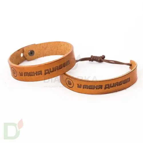 Браслет кожаный "У меня диабет" на завязках (детский-подростковый) в России