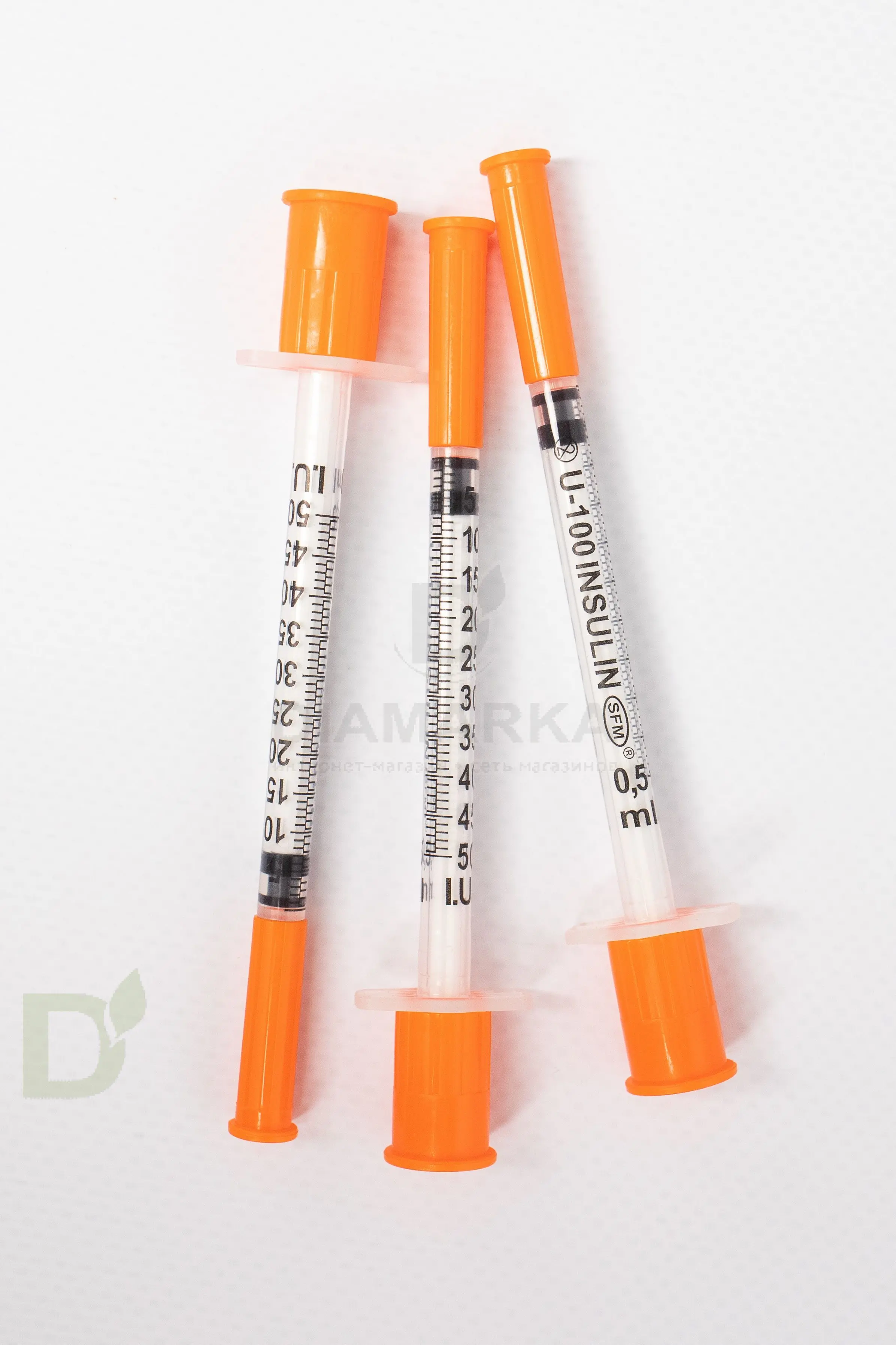 Шприцы инсулиновые с шагом 1/2 SFM 100МЕ/0,5МЛ с иглой 30G (0.30мм*8мм), аналог BD Микрофайн Плюс Деми, 10 шт