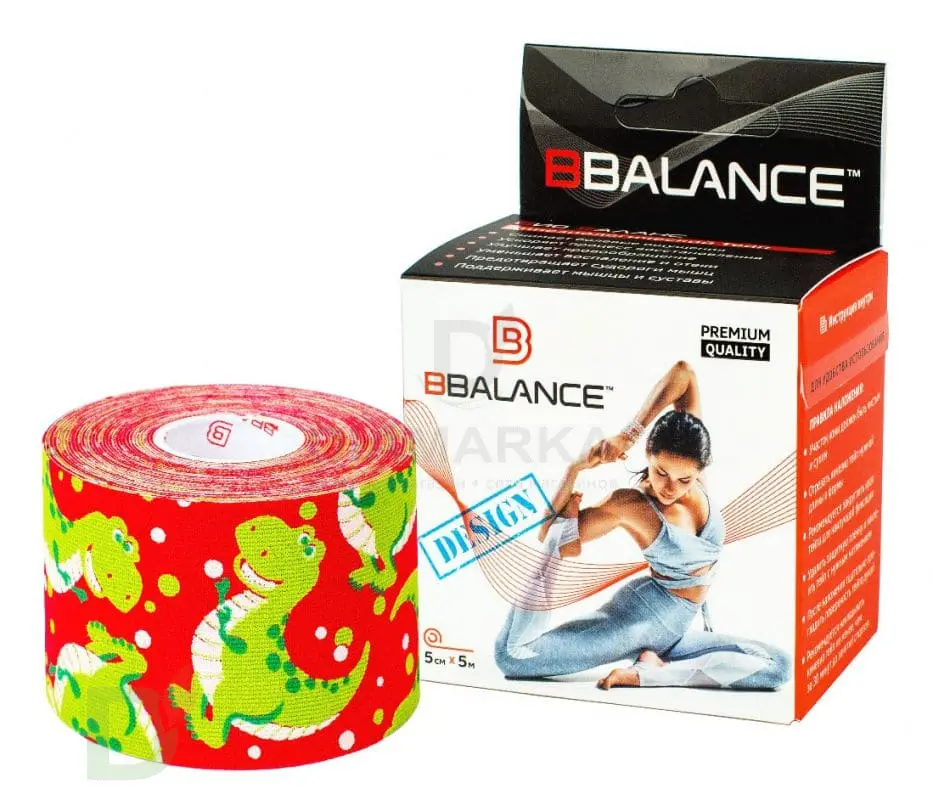 Тейп BB 5см*5м динозаврики красный