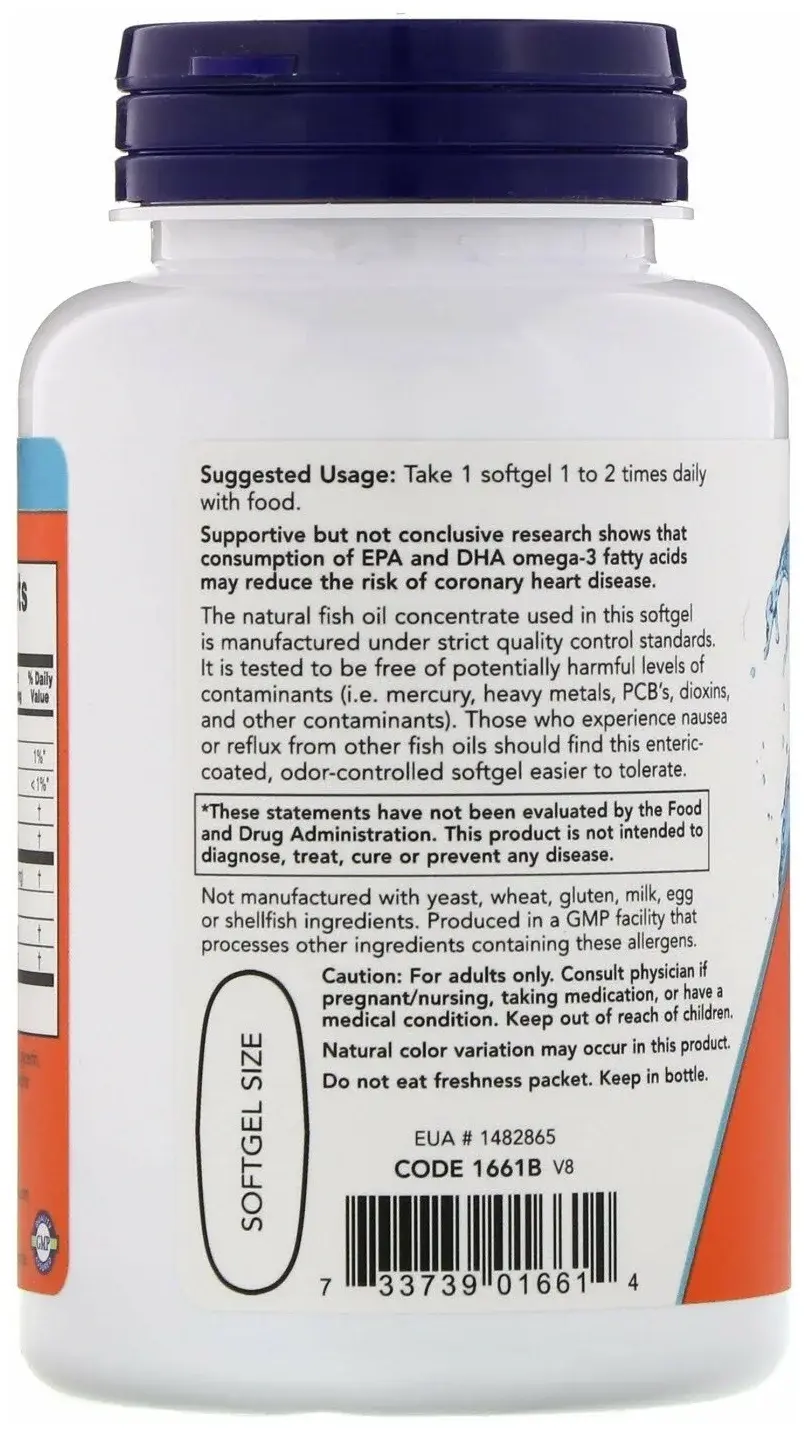 Витамины NOW Омега-3 Защита сердечно-сосудистой системы, 500DHA/250EPA, 90 шт в России