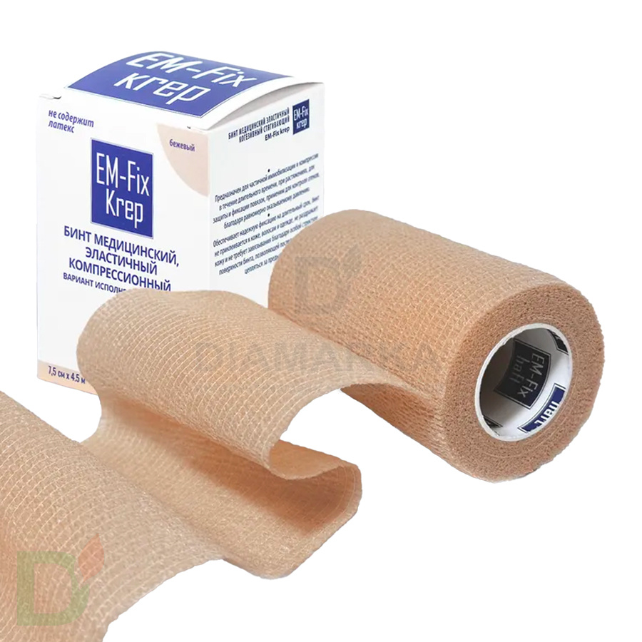 Бинт эластичный когезивный EM-Fix krep бежевый, 7,5 см х 4,5 м в России