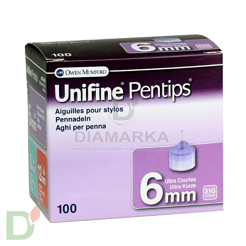 Иглы Юнифайн (Unifine Pentips) 31G 6 мм, 100 штук, для шприц-ручек