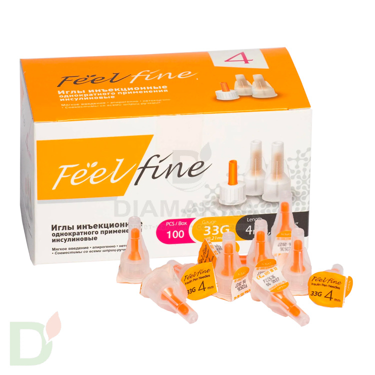 Иглы ФилФайн (FeelFine) 33G, длина 4 мм, 100 штук, для шприц ручек
