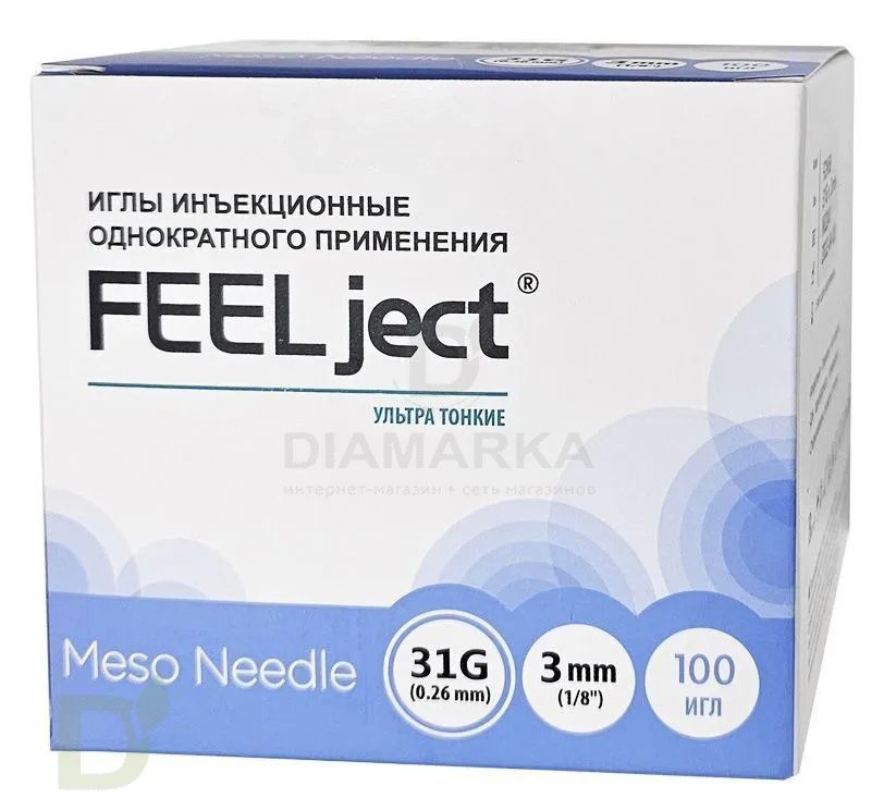 Мезоиглы инъекционные FEELject 31G (0.26мм*3мм), ультра тонкие, 100 шт.