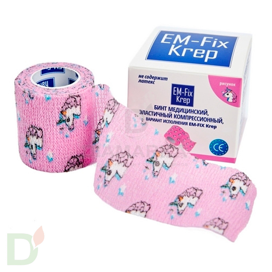 Бинт самофиксирующийся EM-Fix krep Розовый с единорогом, 5см*4,5м в России