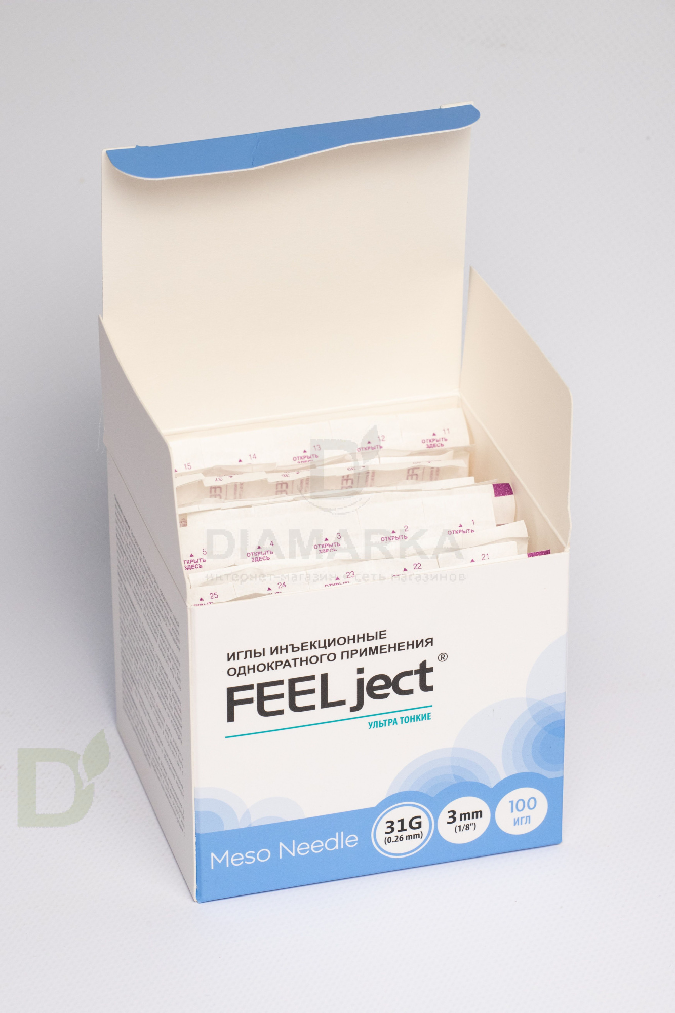 Мезоиглы инъекционные FEELject 31G (0.26мм*3мм), ультра тонкие, 100 шт.