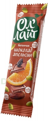 Батончик фруктово-ореховый Шоколадный с апельсином ОлЛайт 30 г.