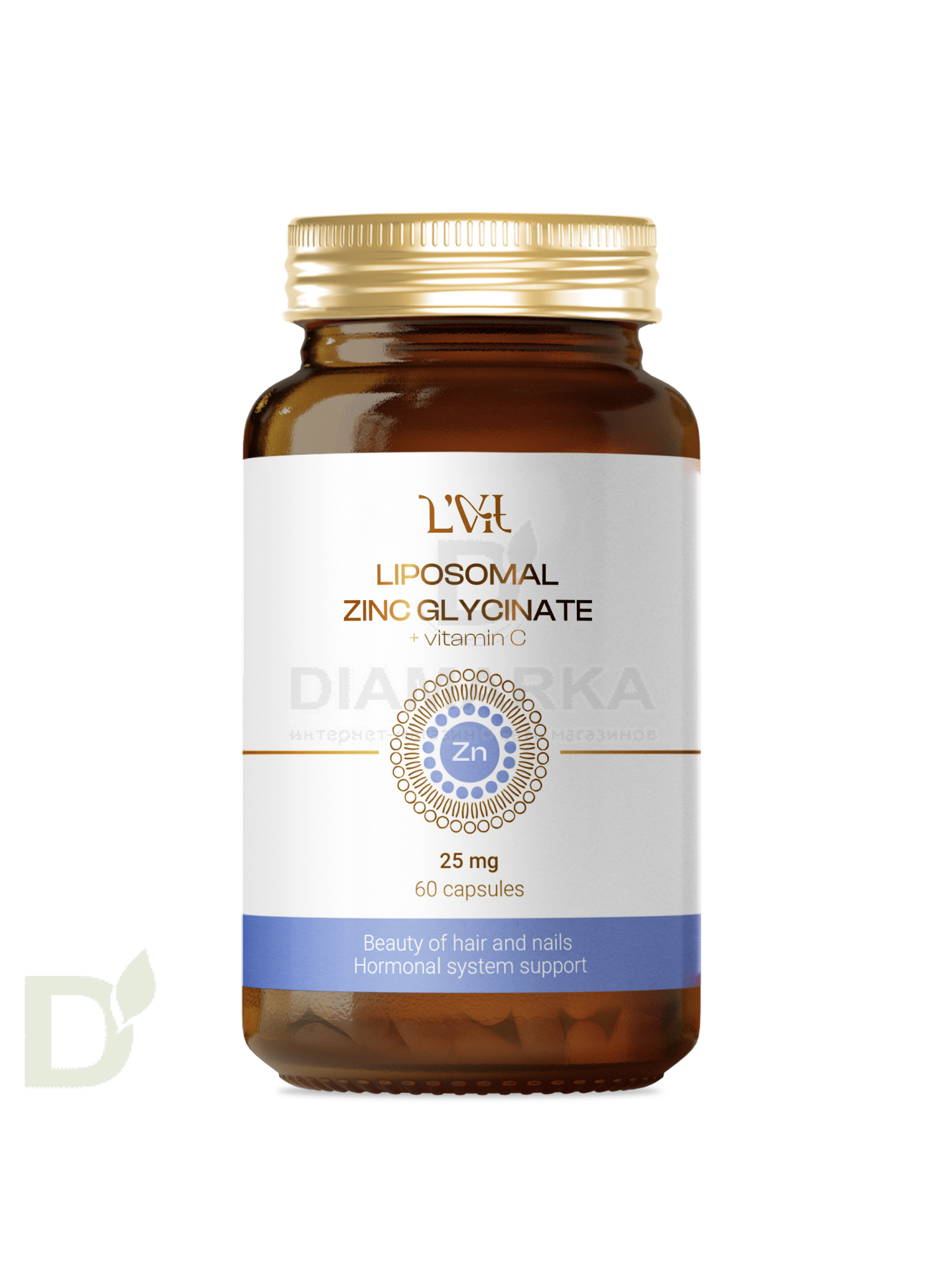 Витамины L'Vit Liposomal Zinc Glycinate + Vitamin C, 25 мг в 1 капсуле, 60 капс