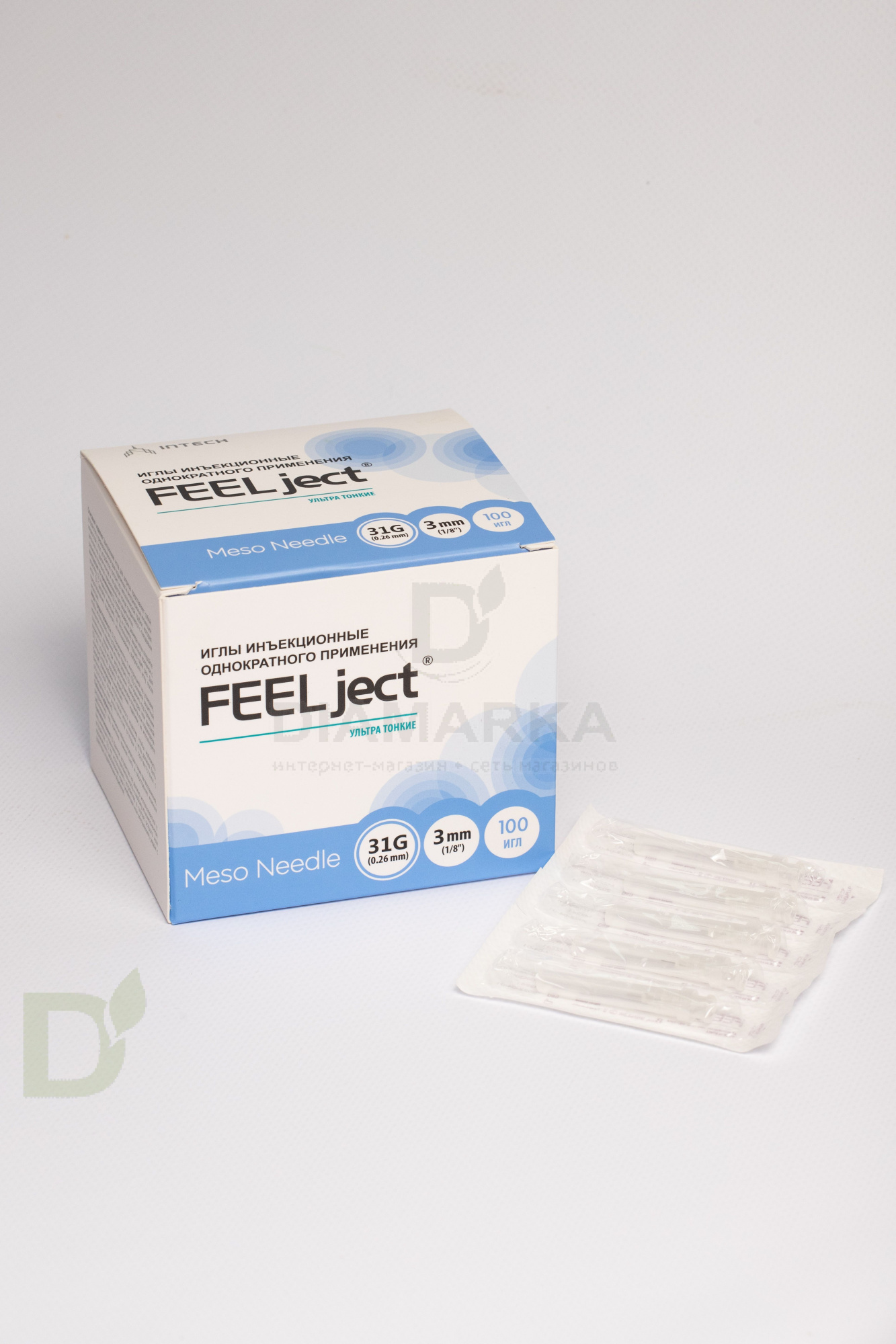 Мезоиглы инъекционные FEELject 31G (0.26мм*3мм), ультра тонкие, 100 шт.