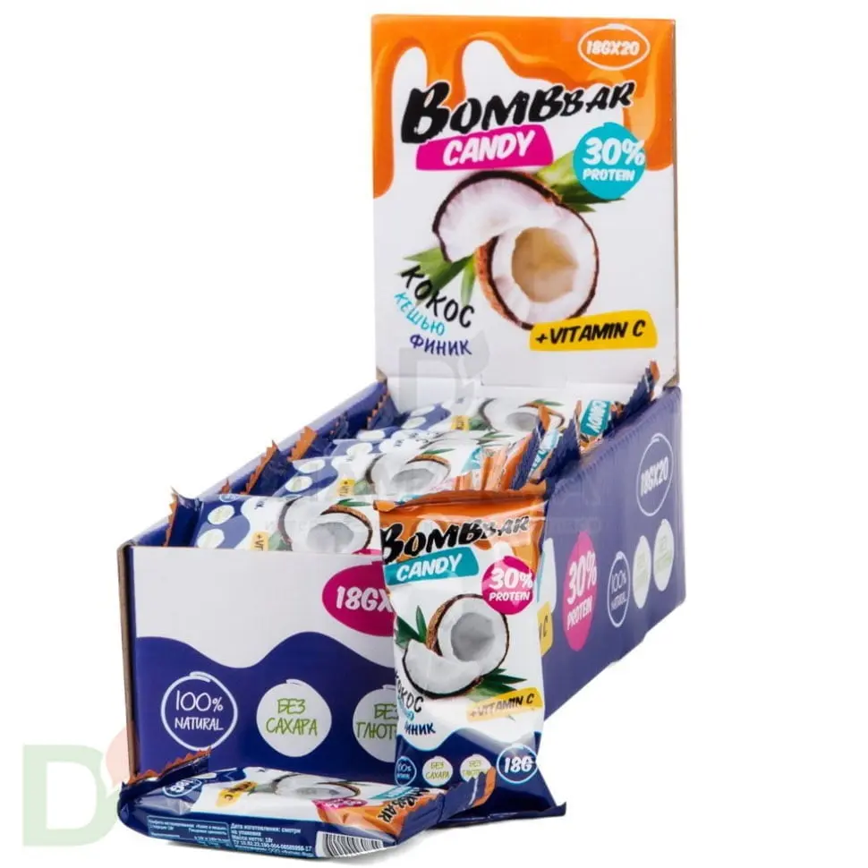 Конфета протеиновая Bombbar кокос и кешью, 18г