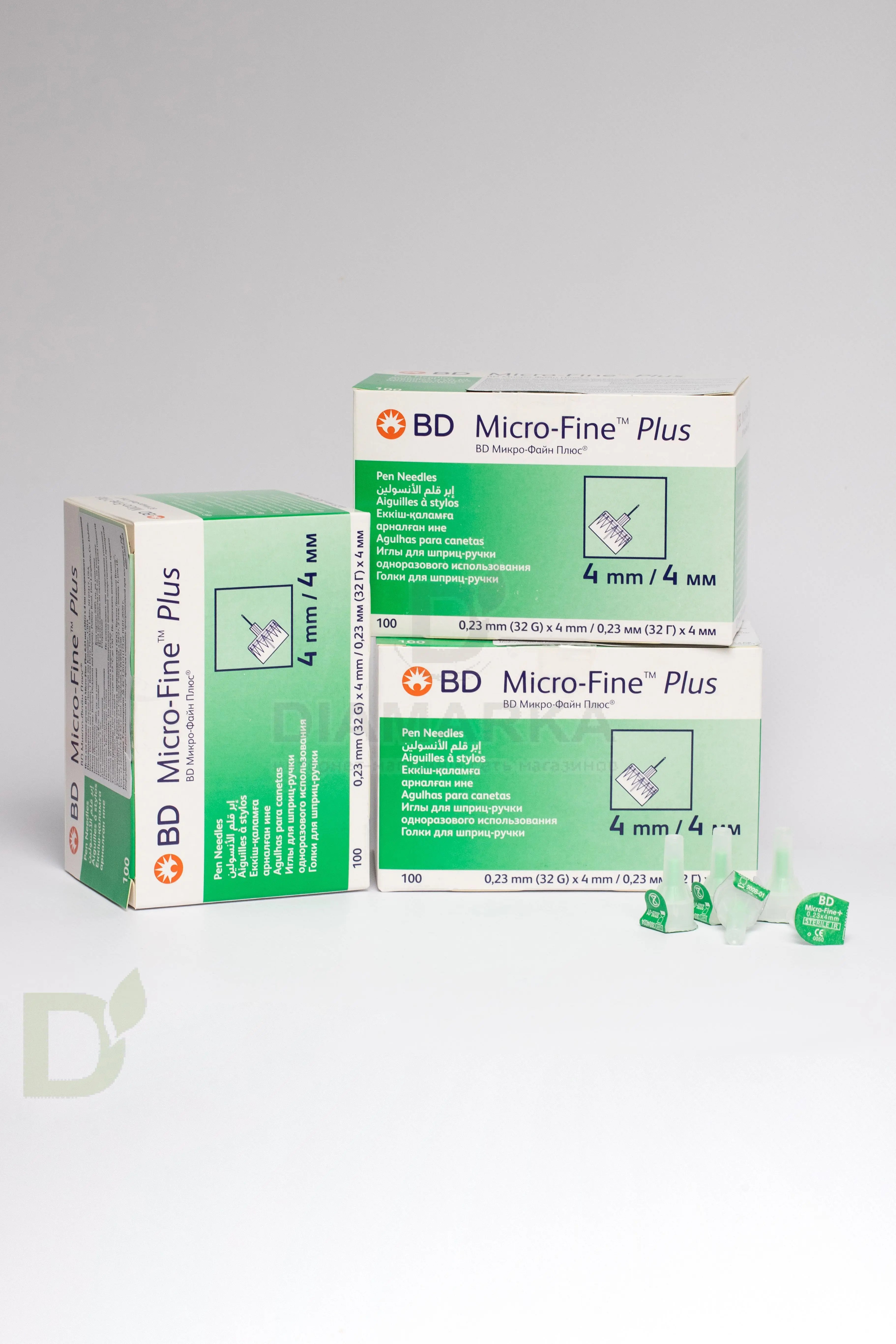 Иглы Микро-Файн Плюс / Micro-Fine Plus 32G для шприц-ручек, длина 4 мм, 3  уп. по 100 шт.