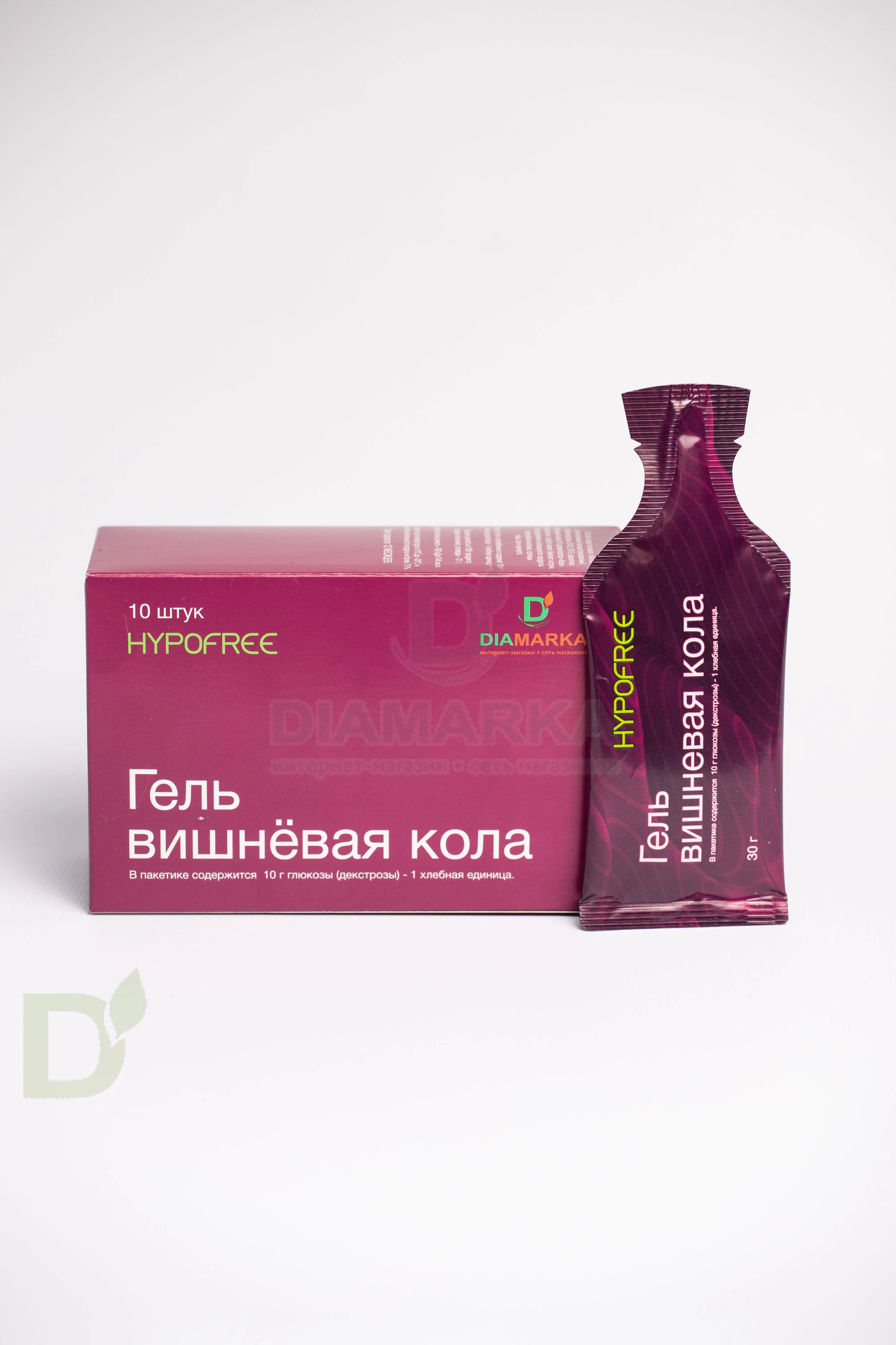 Гель HYPOFREE DIAMARKA 1ХЕ Вишневая Кола, мягкая упаковка, 10 саше по 30мл  купить в России, цена на сайте - ДиаМарка