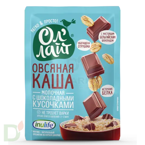 Каша овсяная молочная ОлЛайт с шоколадными кусочками 40г