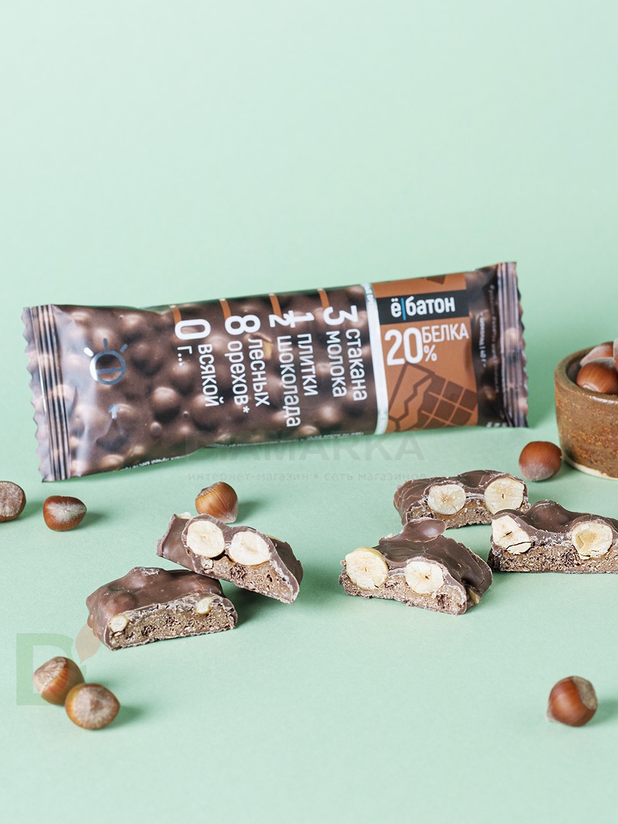 Батончик протеиновый Ё/батон "Лесной орех-Шоколад" в шоколадной глазури 40гр