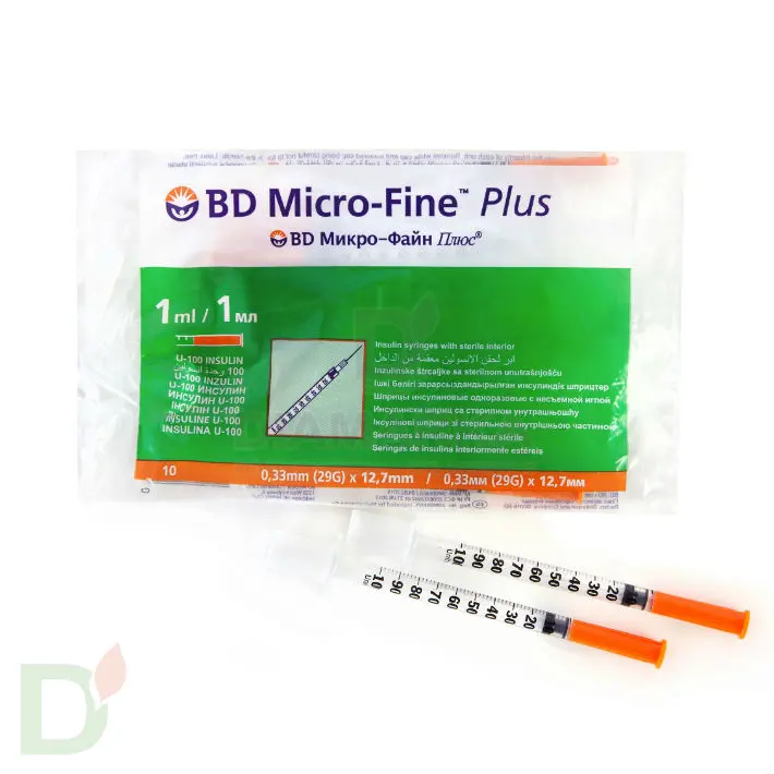 Шприц инсулиновый 100 МЕ/1МЛ с иглой 29 G(0,33мм*12,7мм) Micro-Fine Plus